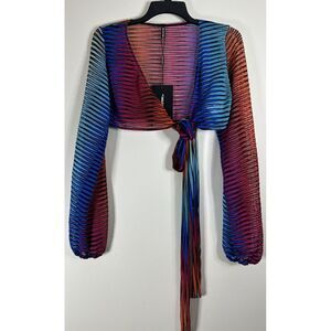 Pretty Little Thing Multi Laser‎ Cut Multi Colored Tie Front Beach Top Women's 8